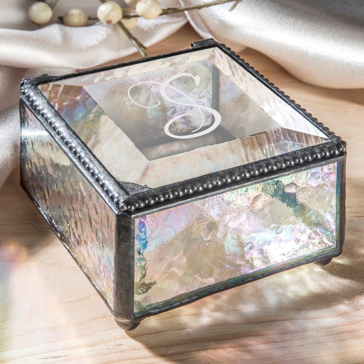 Monogrammed Glass Box with Initial Multiple Colors Available Personalized Gift Jewelry Box Custom Engraved Keepsake J Devlin Box 333 EB251 Series