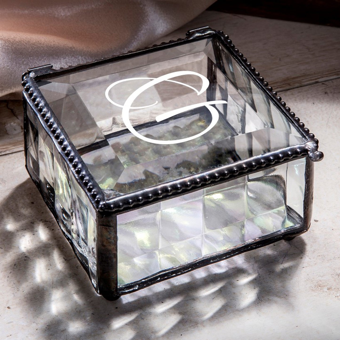 Monogrammed Glass Box with Initial Multiple Colors Available Personalized Gift Jewelry Box Custom Engraved Keepsake J Devlin Box 333 EB251 Series