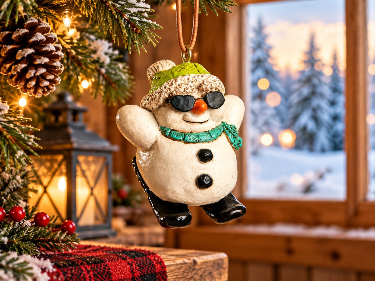 Skiing Snowman Ornament - Christmas Skier Gift - BAC 211