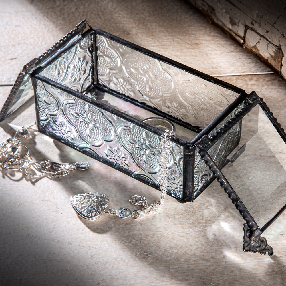 Vintage Glass Case with Center Open Keepsake Box 294