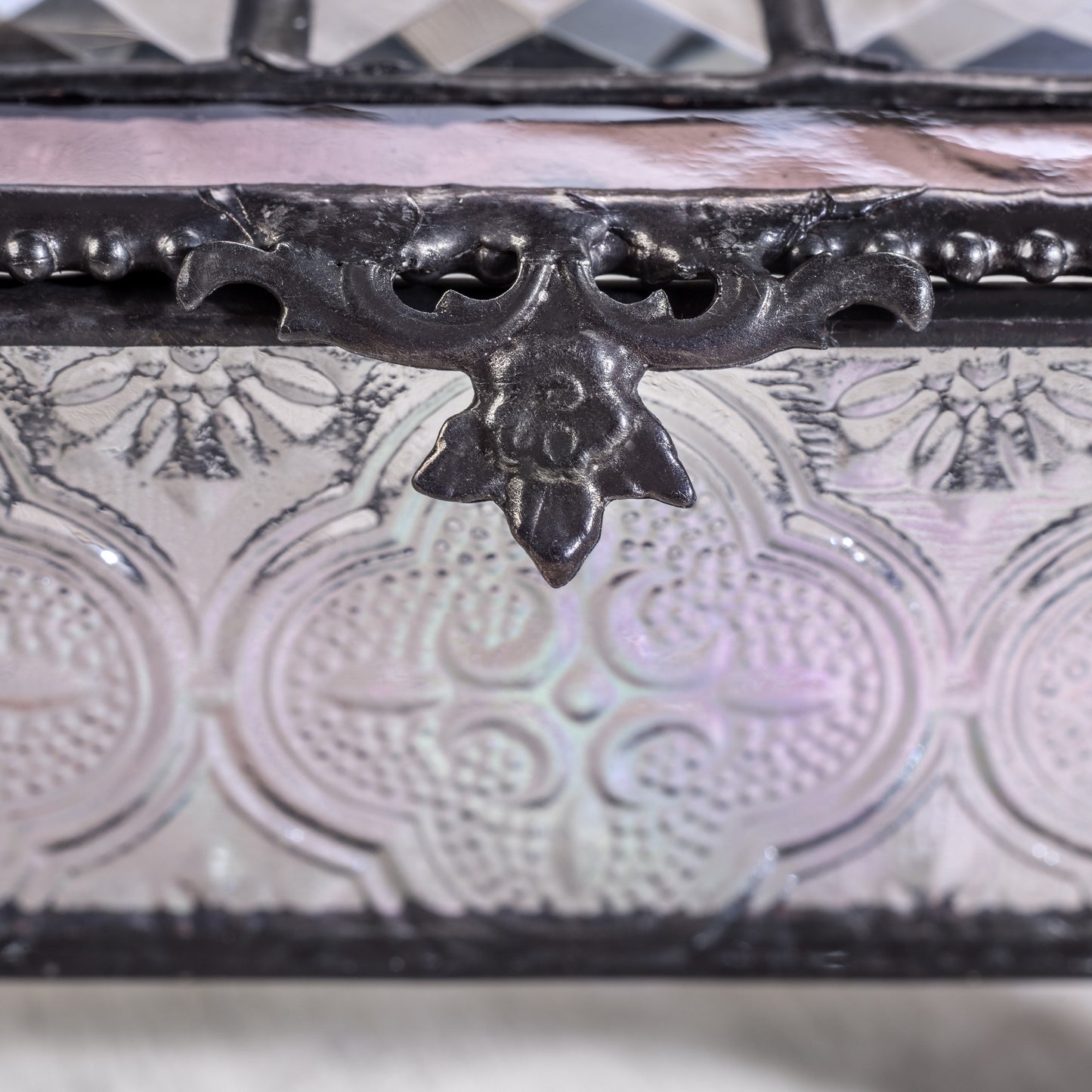 Rose and Clear Vintage Stained Glass Box 514