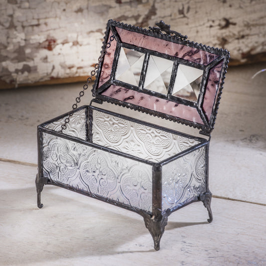 Rose and Clear Vintage Stained Glass Box 514