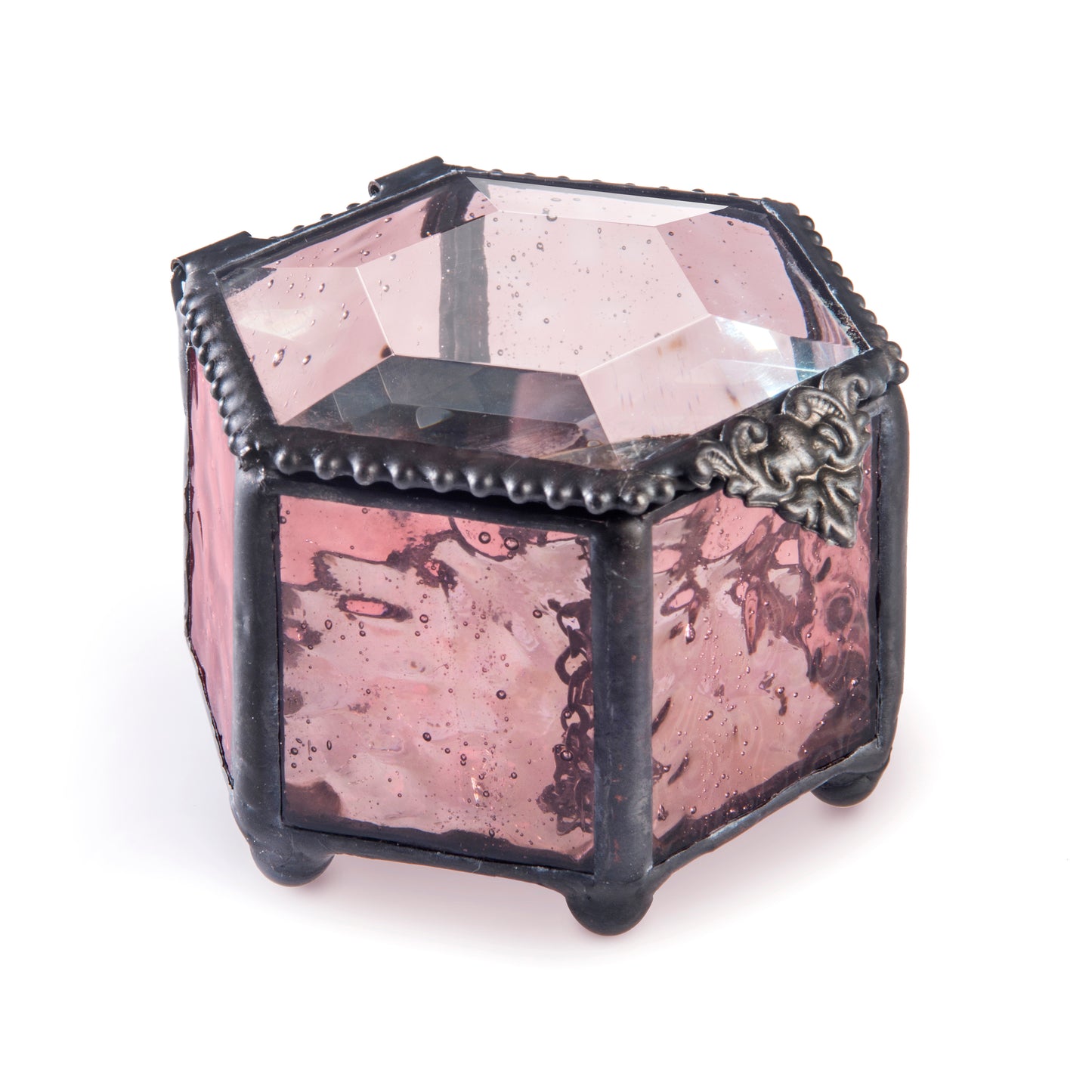 Hexagon Pink Rose Glass Jewelry Box 925