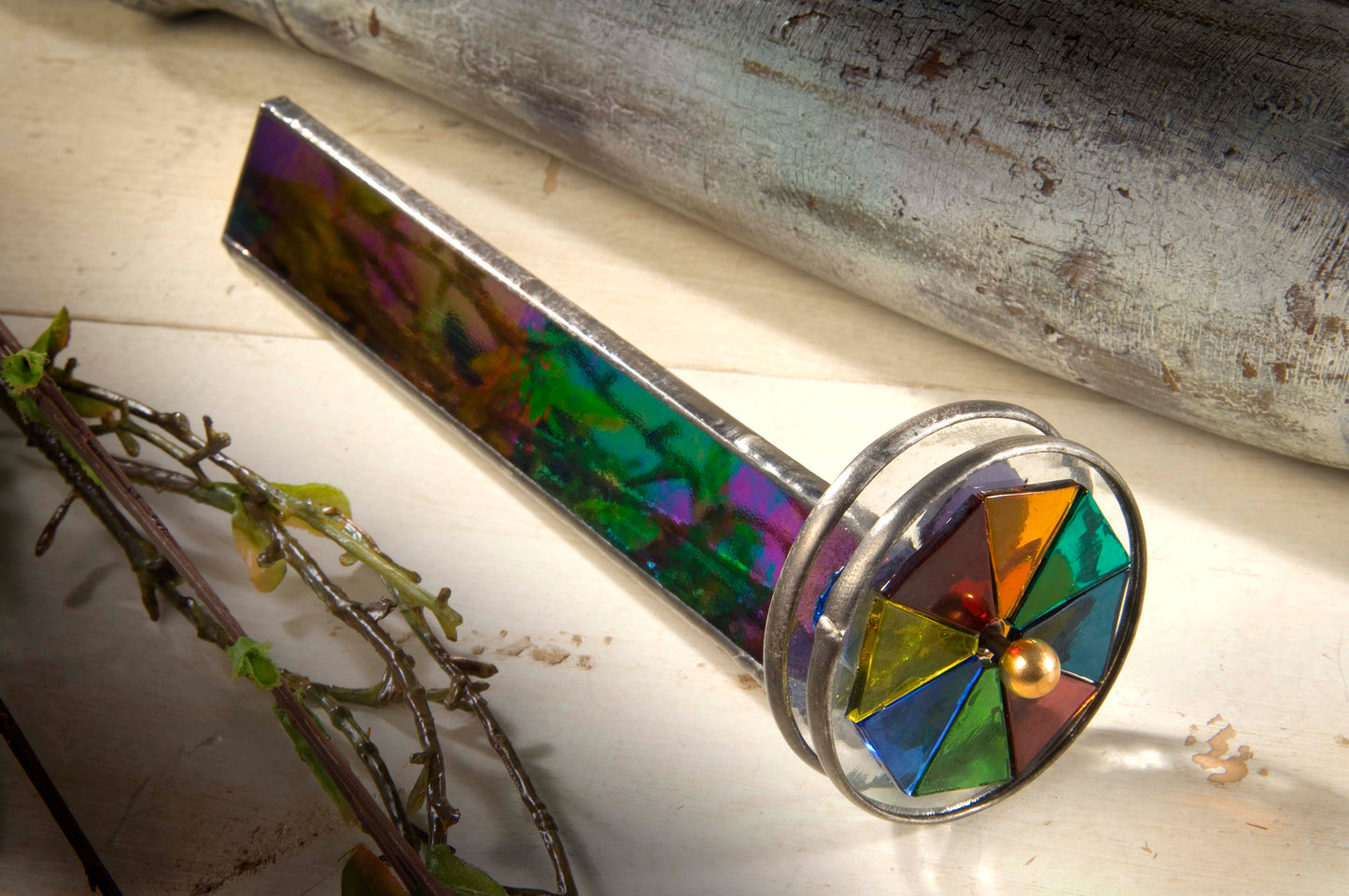 Kaleidoscope Stained Glass Black Iridescent Double Wheel | KAL 110