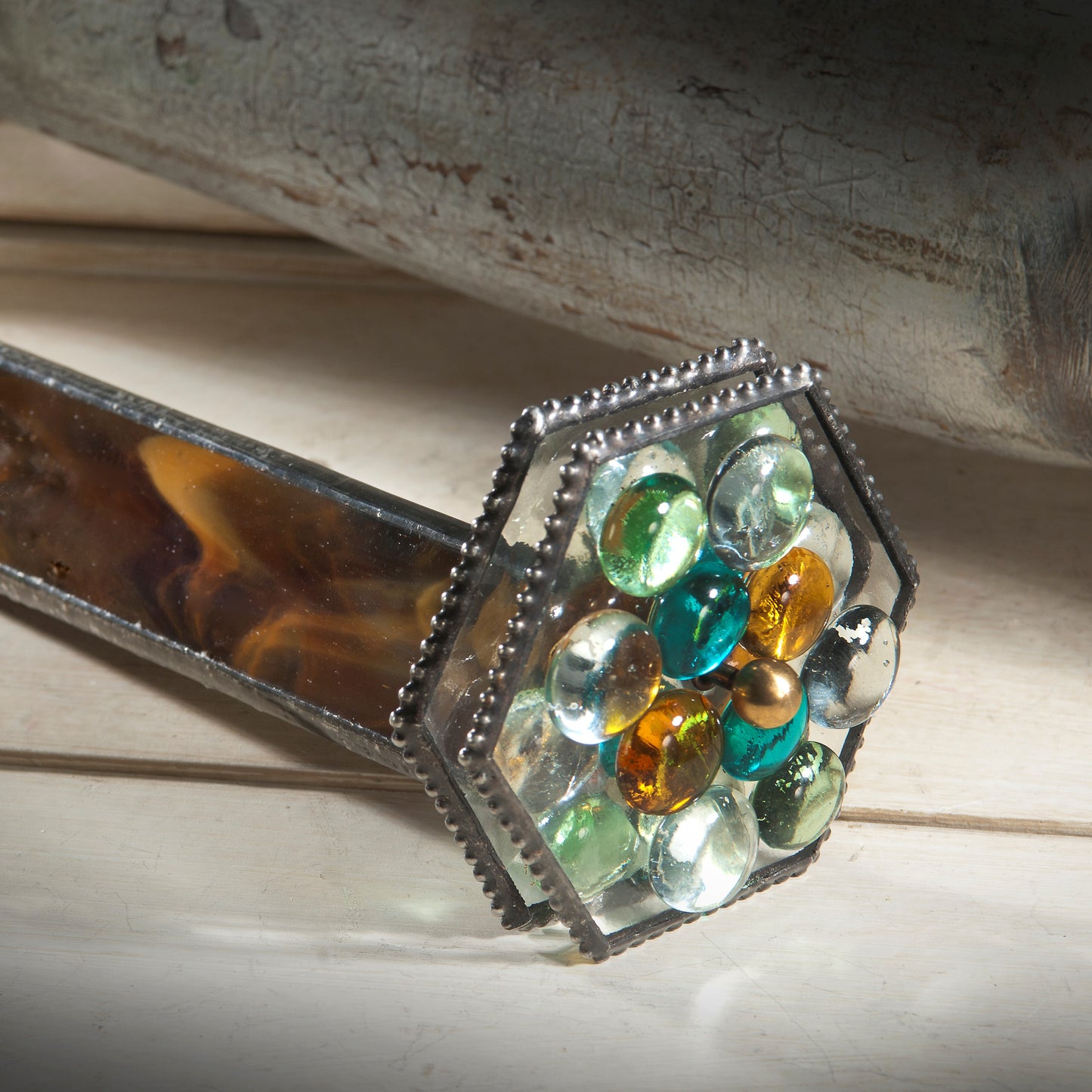 Double Wheel in Brown Opalescent with Colorful Glass Stones | KAL 112