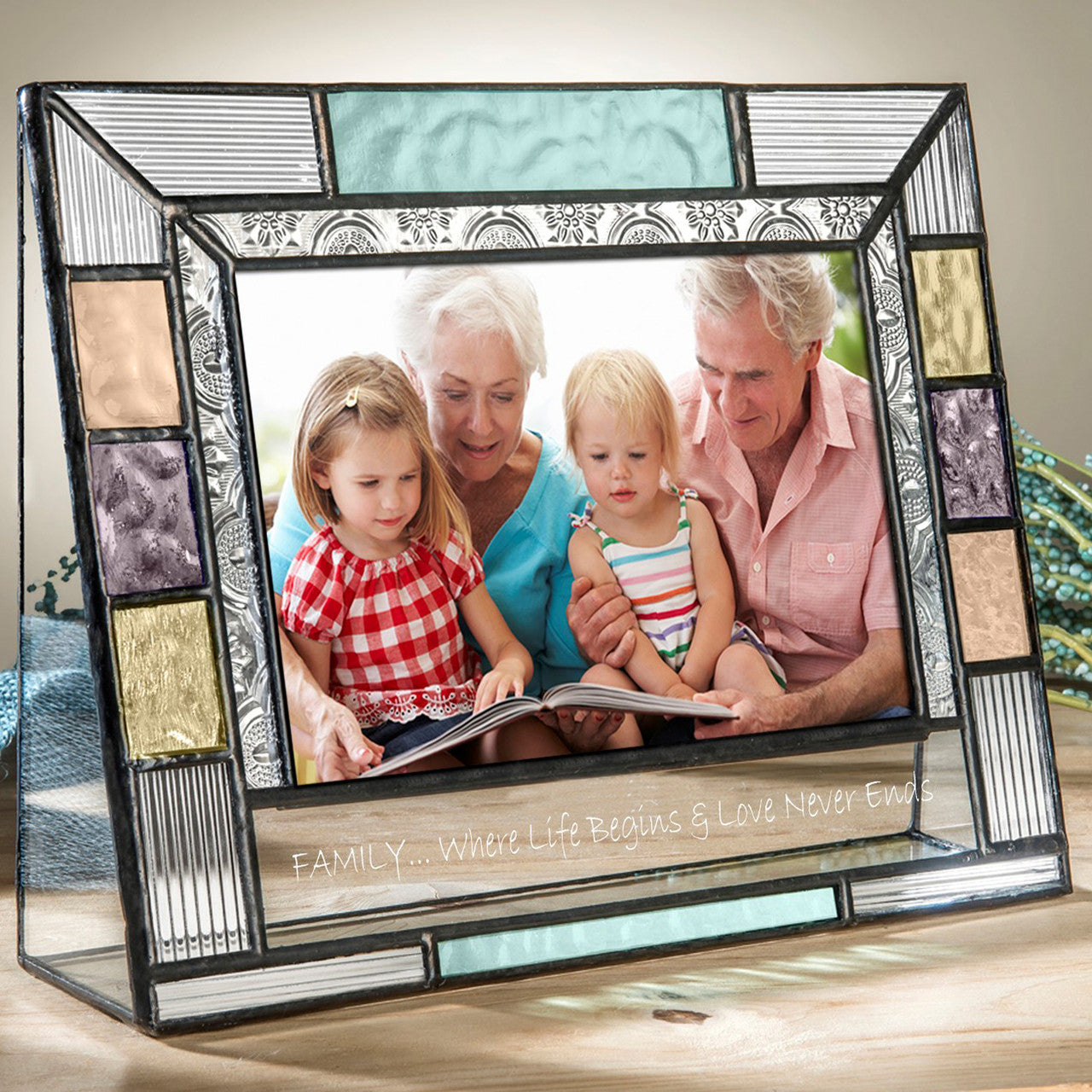 Family Picture Frame Personalized Gift Colorful Stained Glass Multiple Sizes Custom Engraved Pic 391 EP591 Series