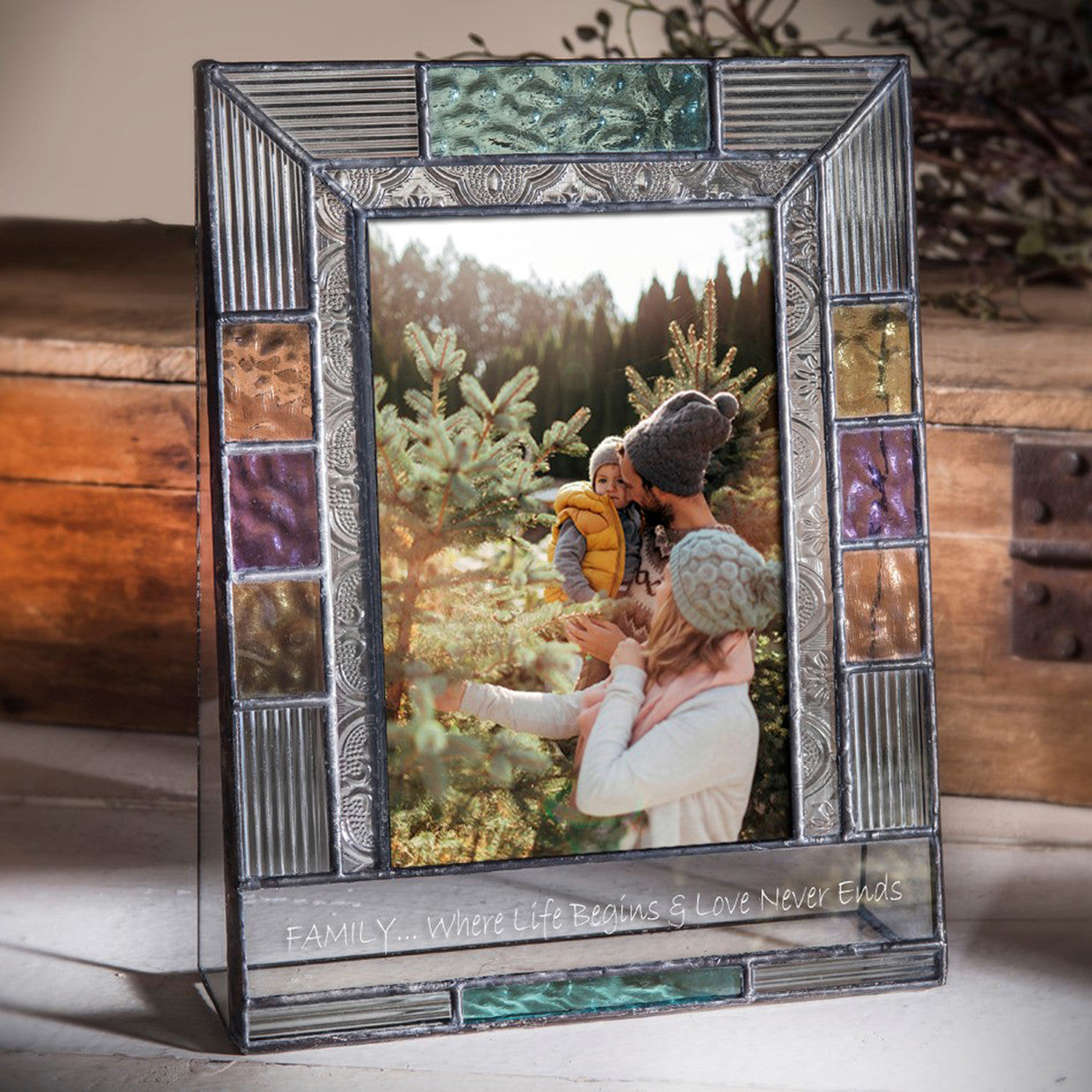 Family Picture Frame Personalized Gift Colorful Stained Glass Multiple Sizes Custom Engraved Pic 391 EP591 Series