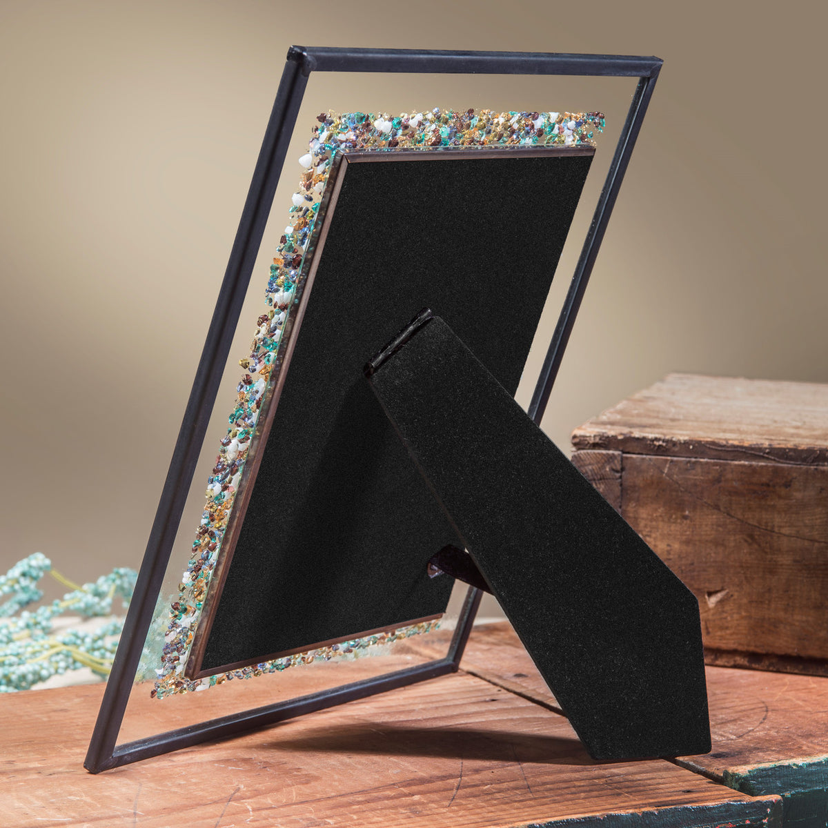 Colorful Fused Glass Easel Photo Frame, 5 × 7 photo size, back view showing frame support
