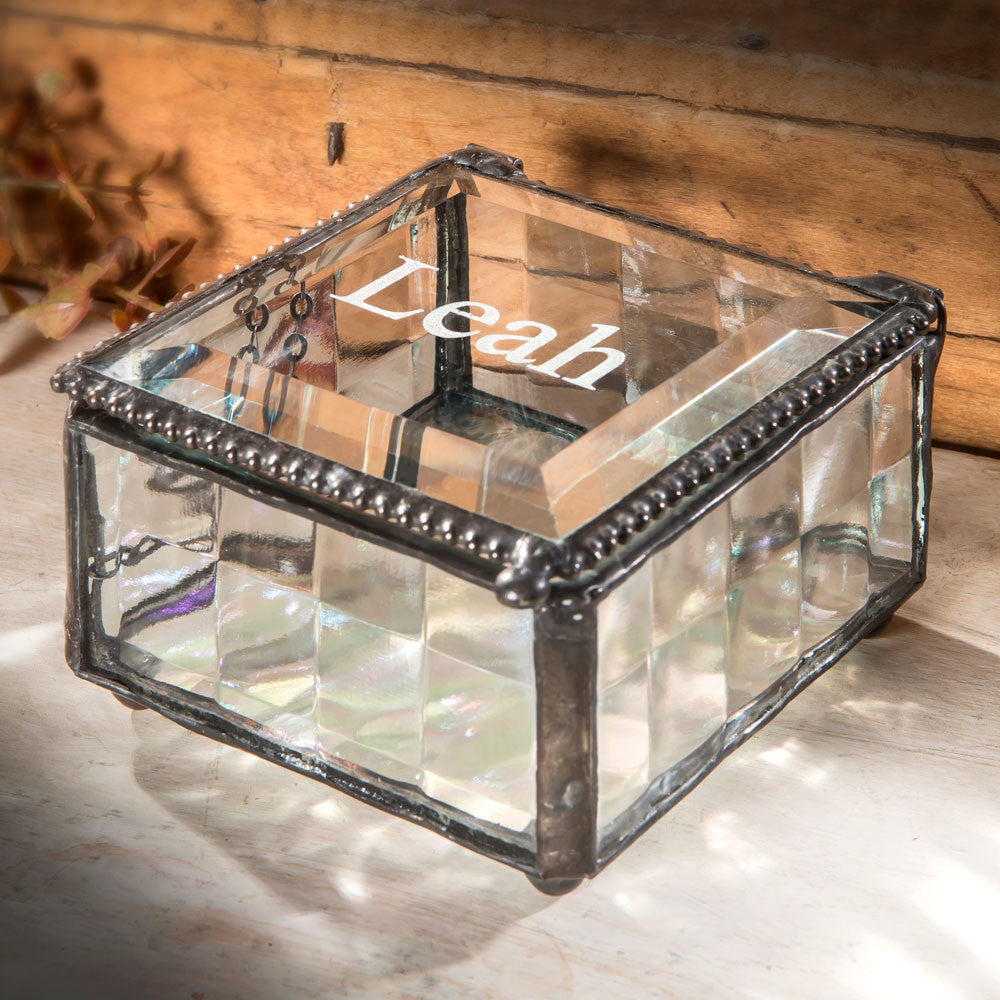 Personalized Gift for Her Stained Glass Box Multiple Colors Available Custom Laser Engraved Name Jewelry Display J Devlin Box 333 EB218-1 Series