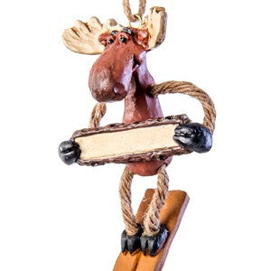 Bac 144 Skiing Moose with Sign Ornament