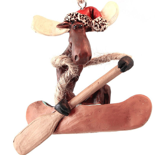 Bac 186 Moose in Canoe Ornament with Santa Hat