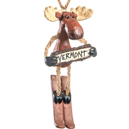 Bac 144 Skiing Moose with Sign Ornament