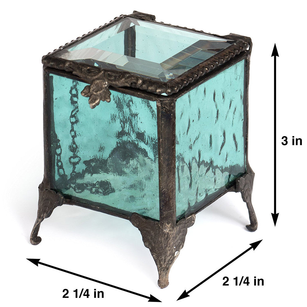 Turquoise Blue Stained Glass Jewelry Box 153-3