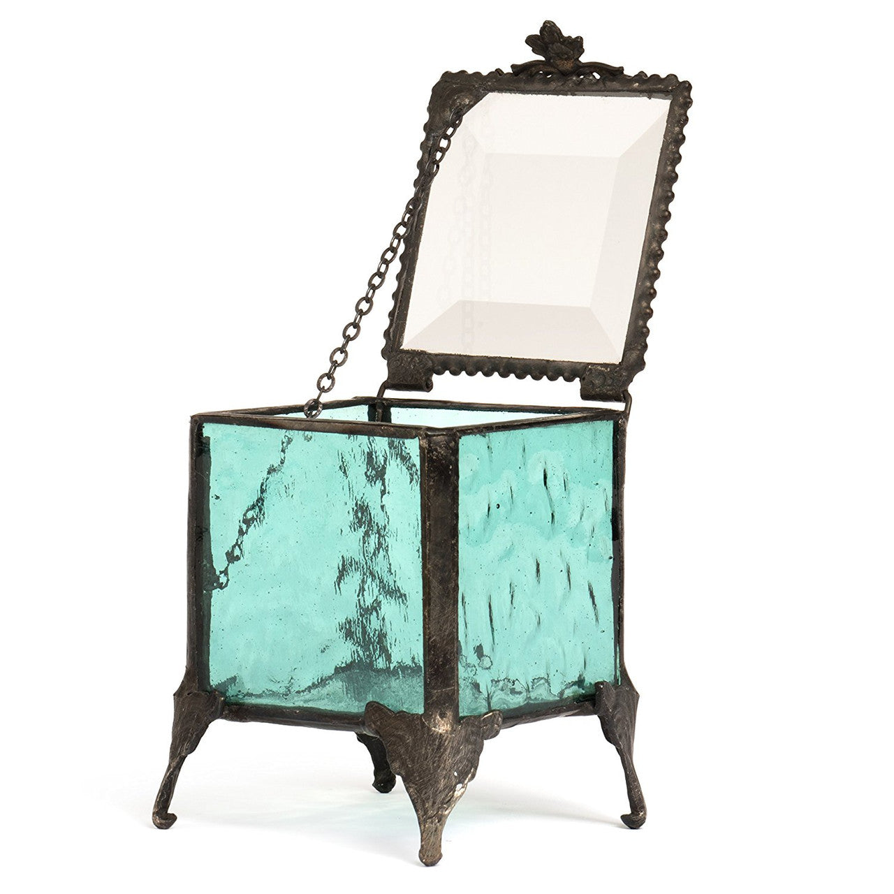 Turquoise Blue Stained Glass Jewelry Box 153-3