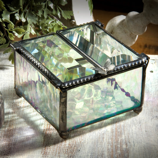 Double Hinged Iridescent Glass Jewelry Box 185-2