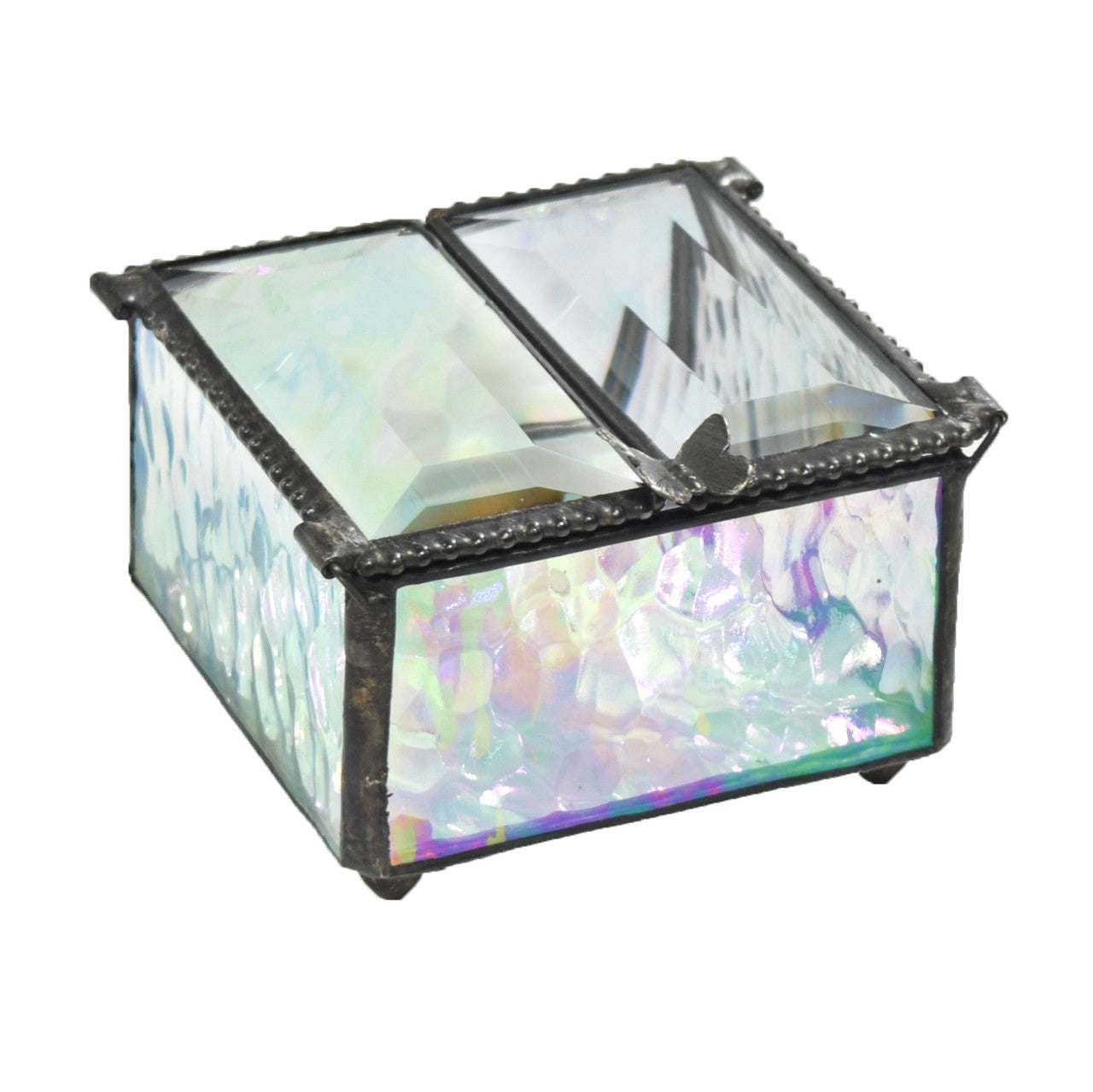 Double Hinged Iridescent Glass Jewelry Box 185-2