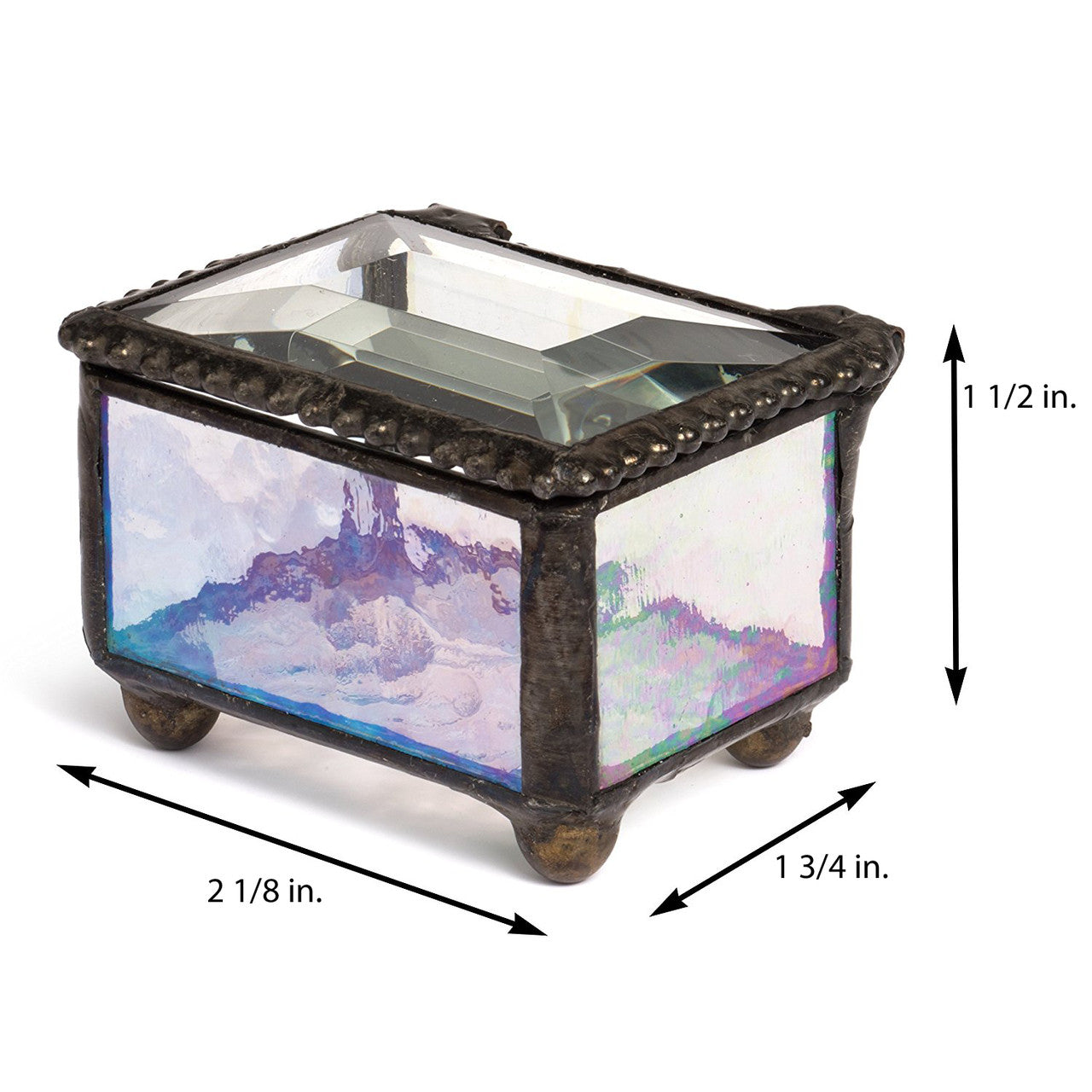 Small Clear Iridescent Glass Ring Box 325