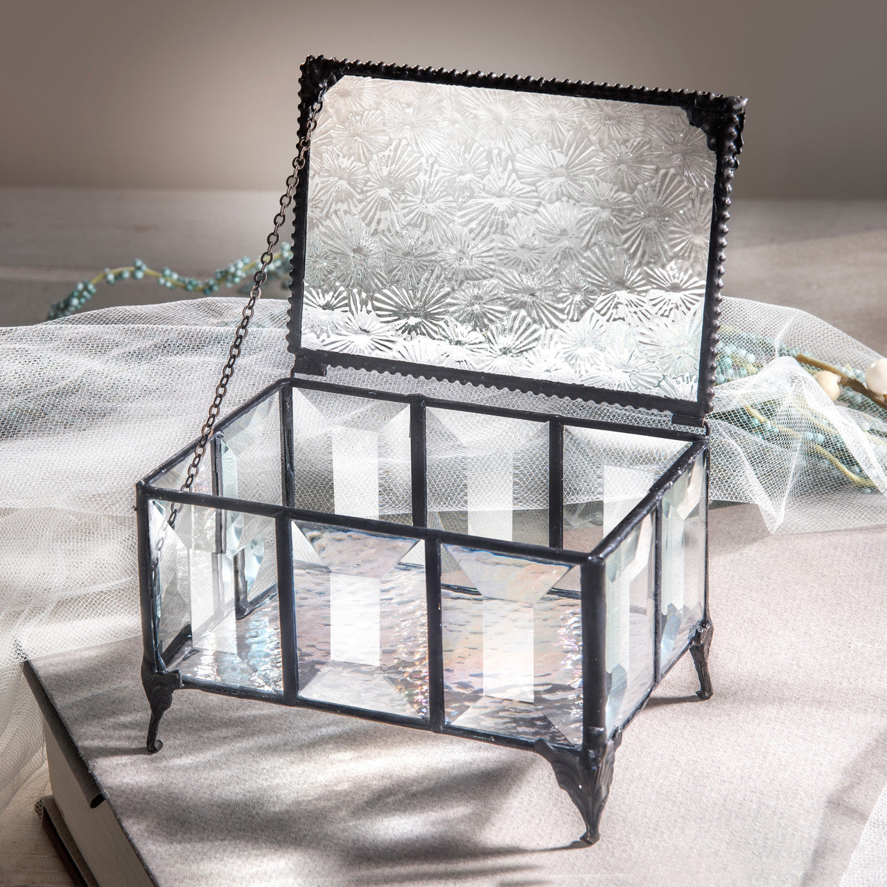 Bevels and Clear Textured Glass Jewelry Box 762