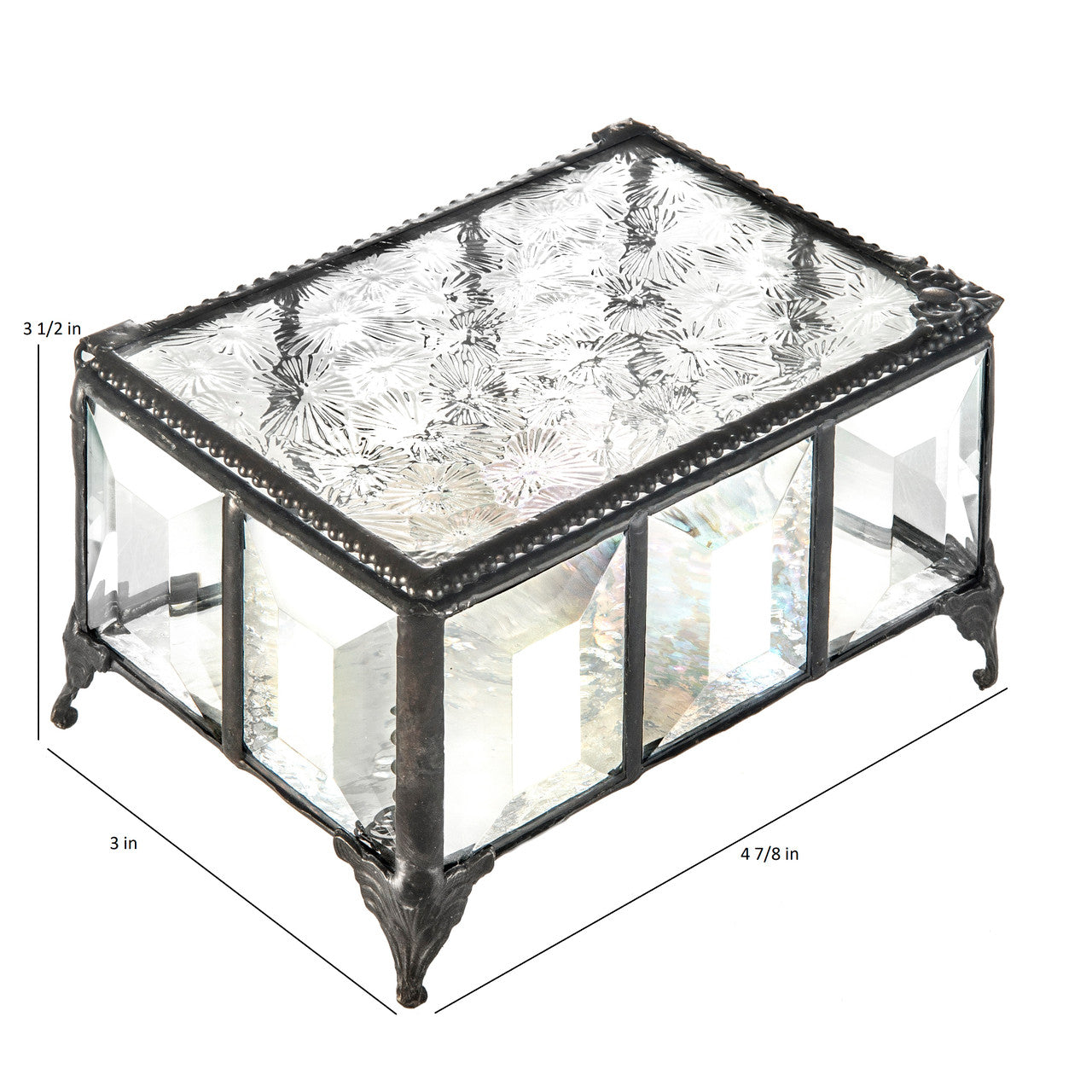 Bevels and Clear Textured Glass Jewelry Box 762