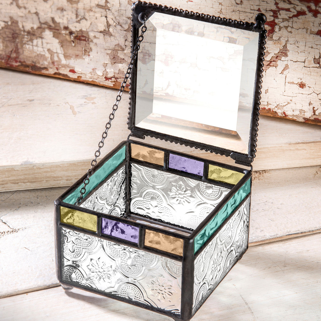 Colorful Purple Turquoise Blue Green Glass Box 905