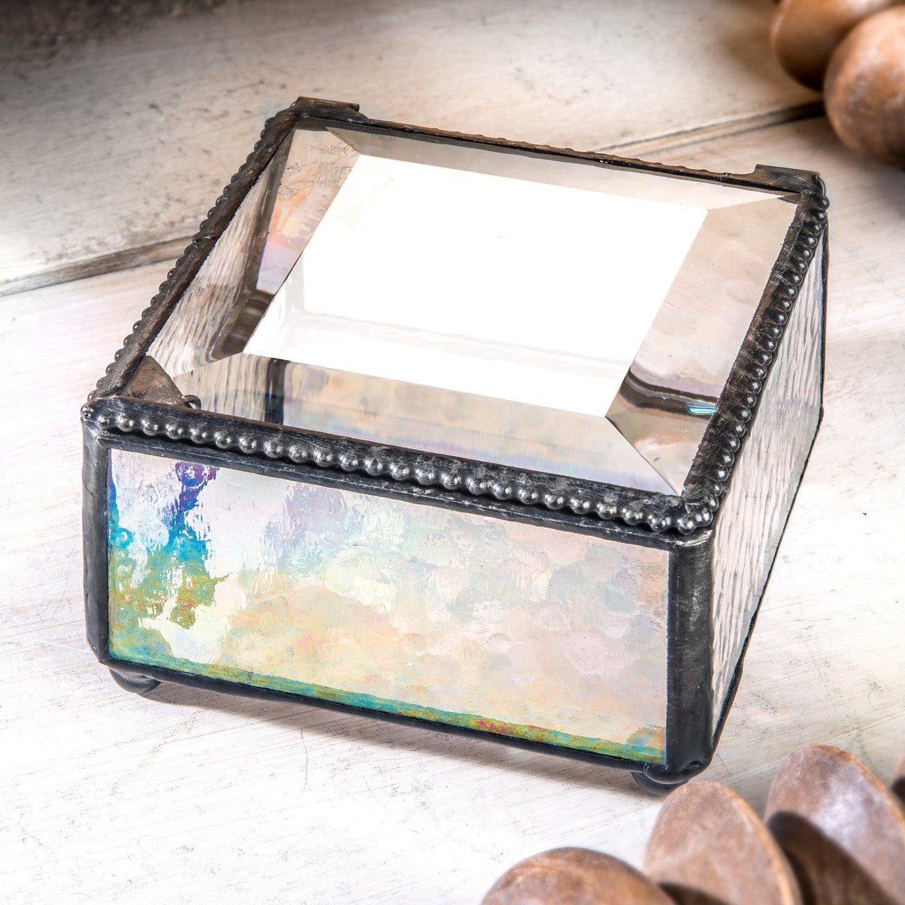 Clear Iridescent Decorative Glass Box 909