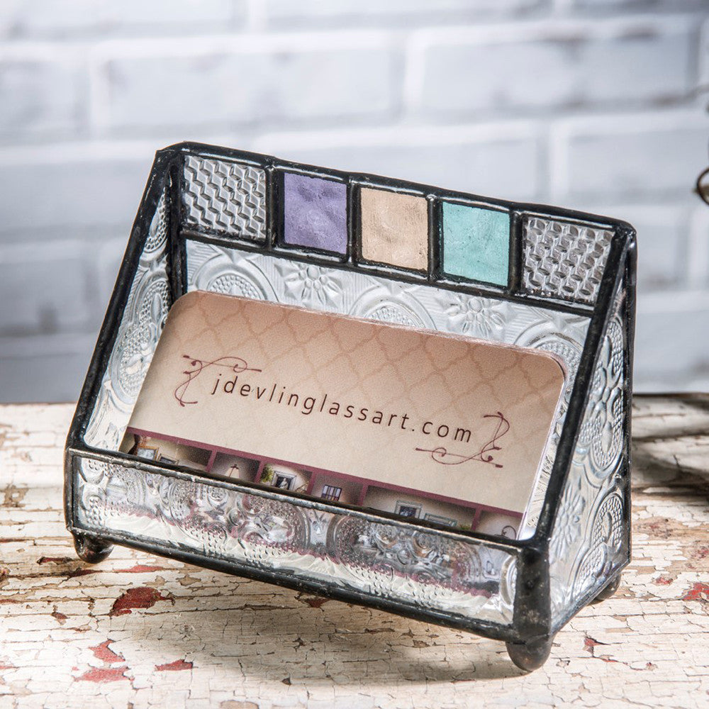 glass card display case Business Card Holder for Women - Colorful Stained Glass