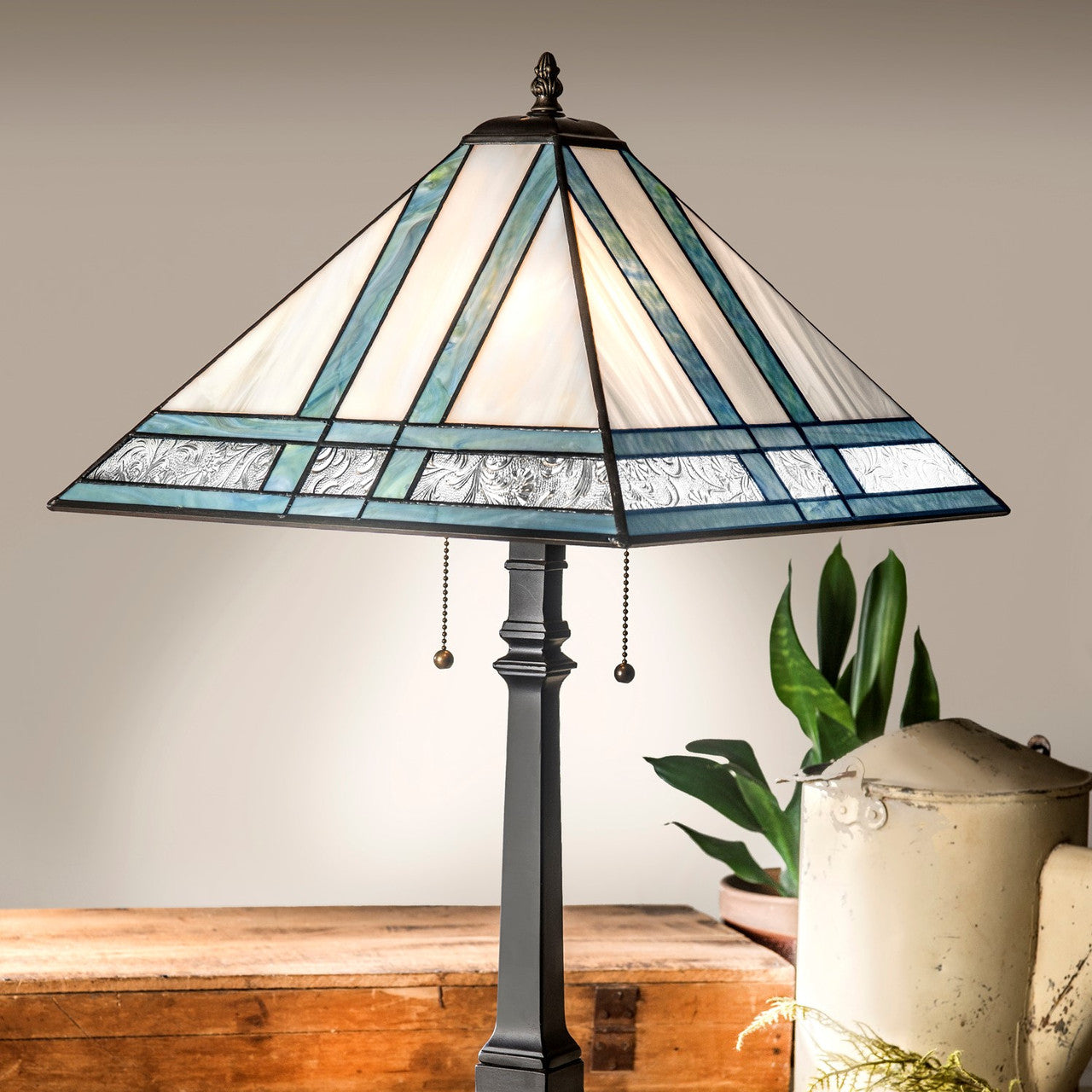 Blue Mission Stained Glass Table Lamp | LAM 370 TB