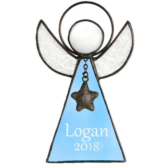 Personalized Blue Stained Glass Angel Ornament | ORN 215-3 EO104