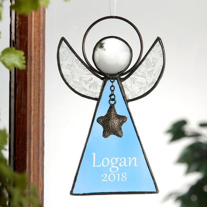 Personalized Blue Stained Glass Angel Ornament | ORN 215-3 EO104