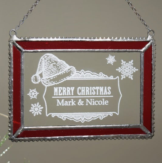 First Christmas Ornament Personalized Couples 1st Christmas Together Red Stained Glass Tree Decoration Sun Catcher  J Devlin Orn 266-1 EO110