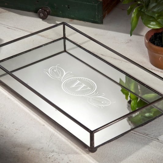 Mirrored Bottom Monogram Glass Tray | Tra 108 ET202