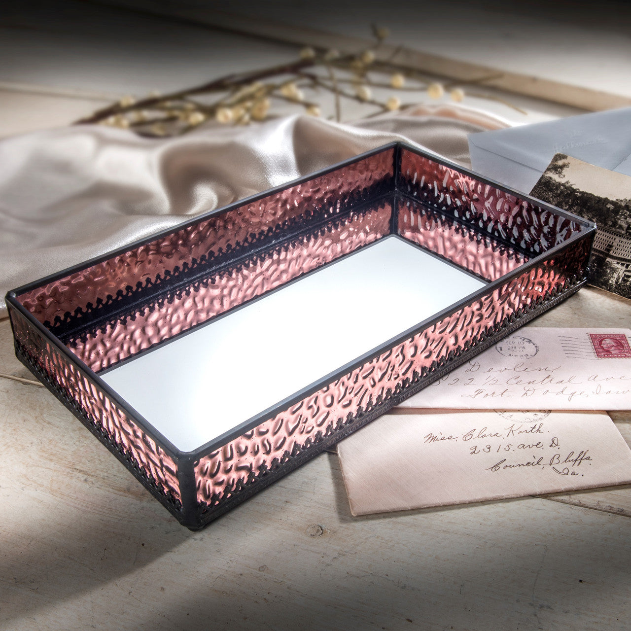 Vanity Tray Pink Stained Glass | TRA 126-2