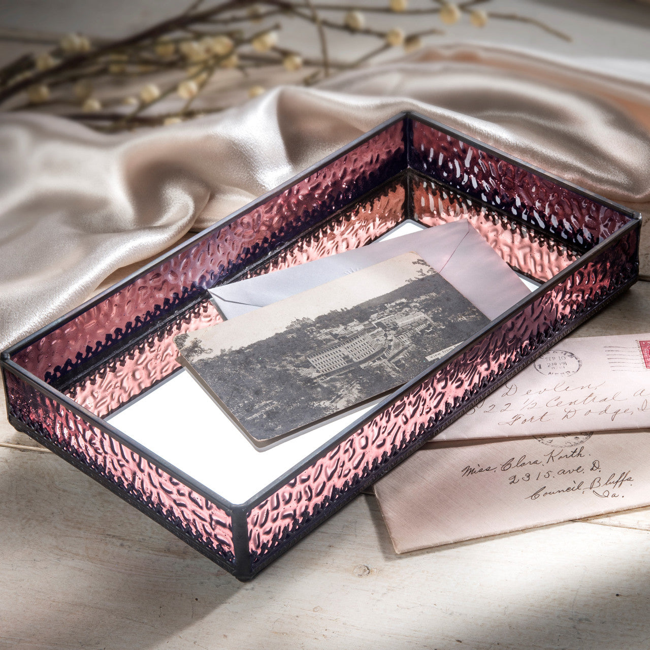 Vanity Tray Pink Stained Glass | TRA 126-2