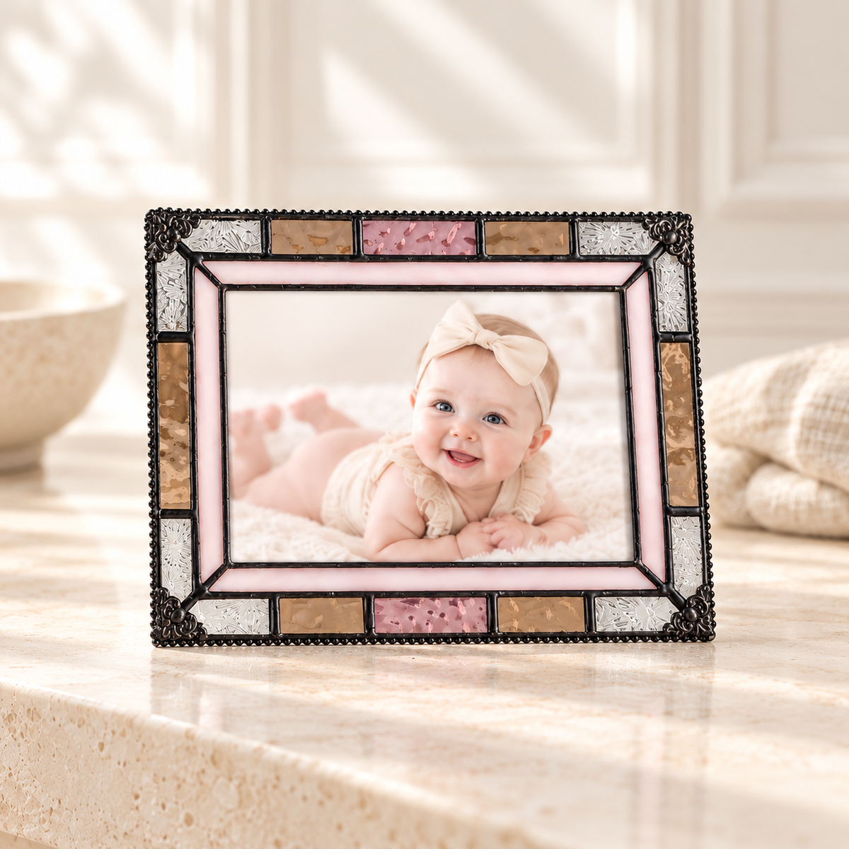 Ivory Peach Florentine Glass Easel Frame | PIC 454