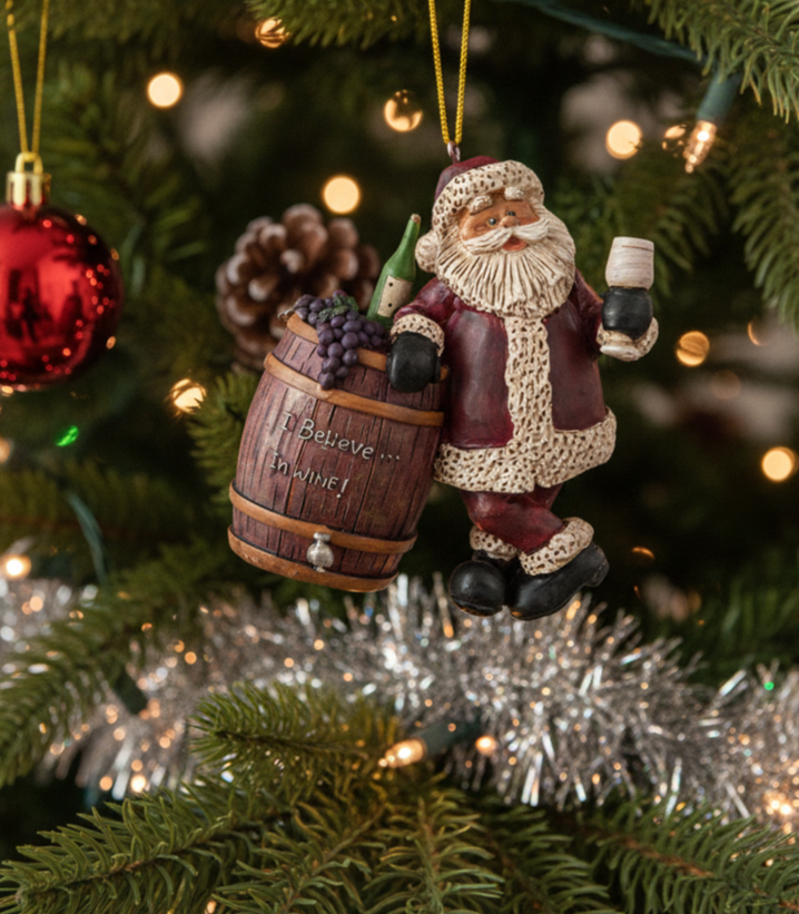 Bac 709 Santa with Wine Barrel Ornament