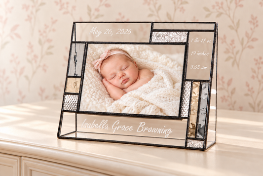 4x6 personalized baby picture frame stained glass gray amber birth announcement