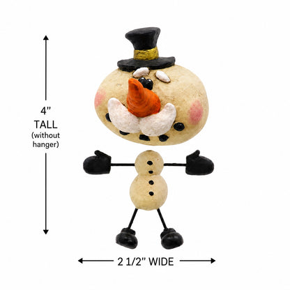 Snowman Ornament with Top Hat & Mustache - Wire Legs & Arms -Bac 005