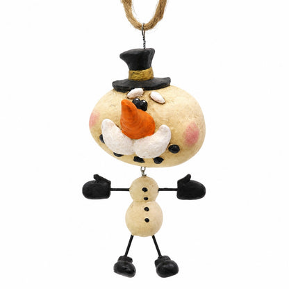 Snowman Ornament with Top Hat & Mustache - Wire Legs & Arms -Bac 005