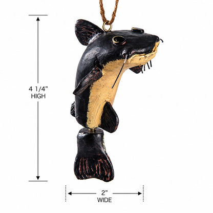 Resin catfish ornament with measurements