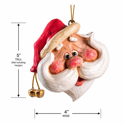 A Santa Claus ornament shown on a white background with measurement callouts indicating 5 inches tall and 4 inches wide.