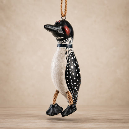 Hand-painted loon ornament white dots on black by Bert Anderson.