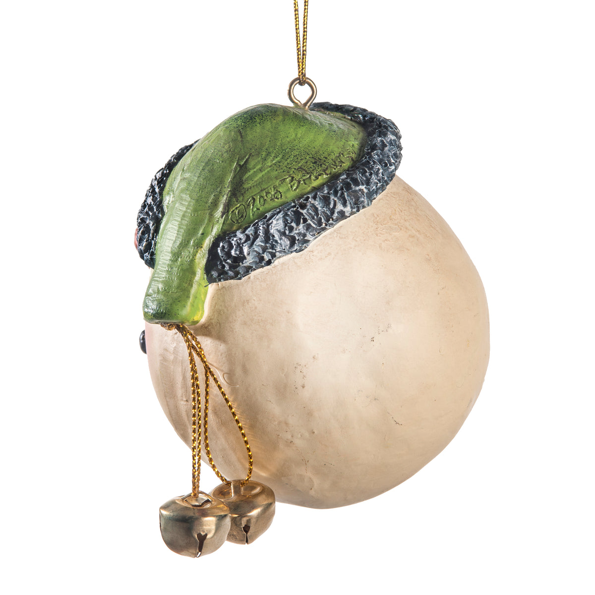 Smiling Snowman Head Ornament  with Green Hat - Bac 034