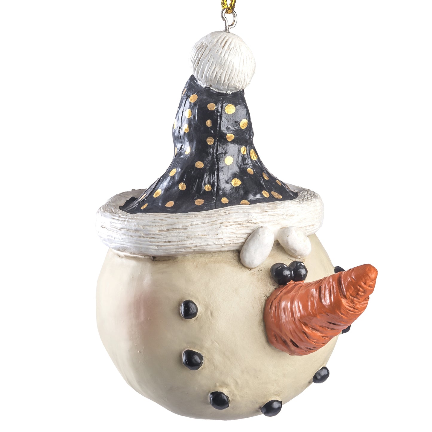 Snowman Ornament with Black and Gold Stocking Cap Bac 041