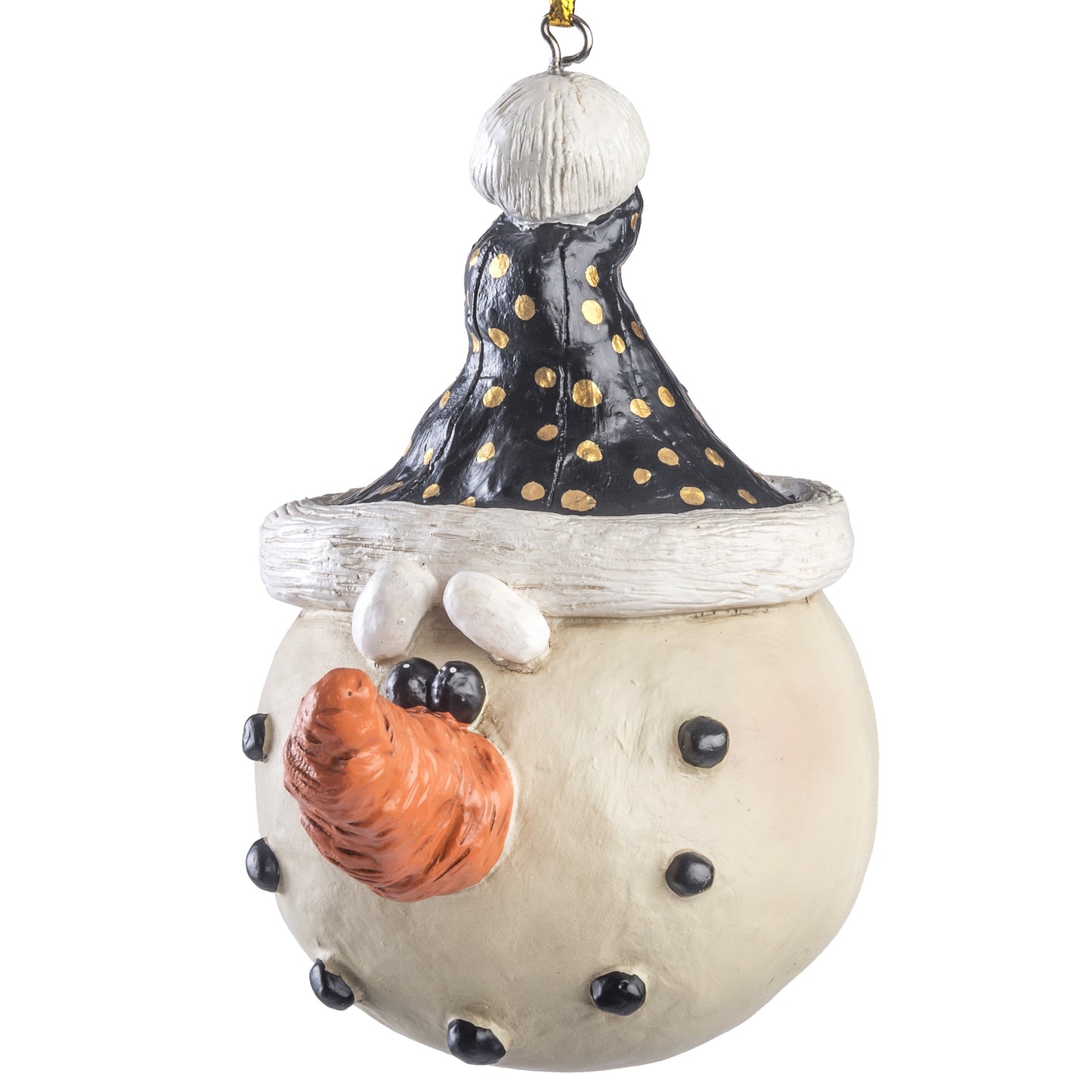 Snowman Ornament with Black and Gold Stocking Cap Bac 041