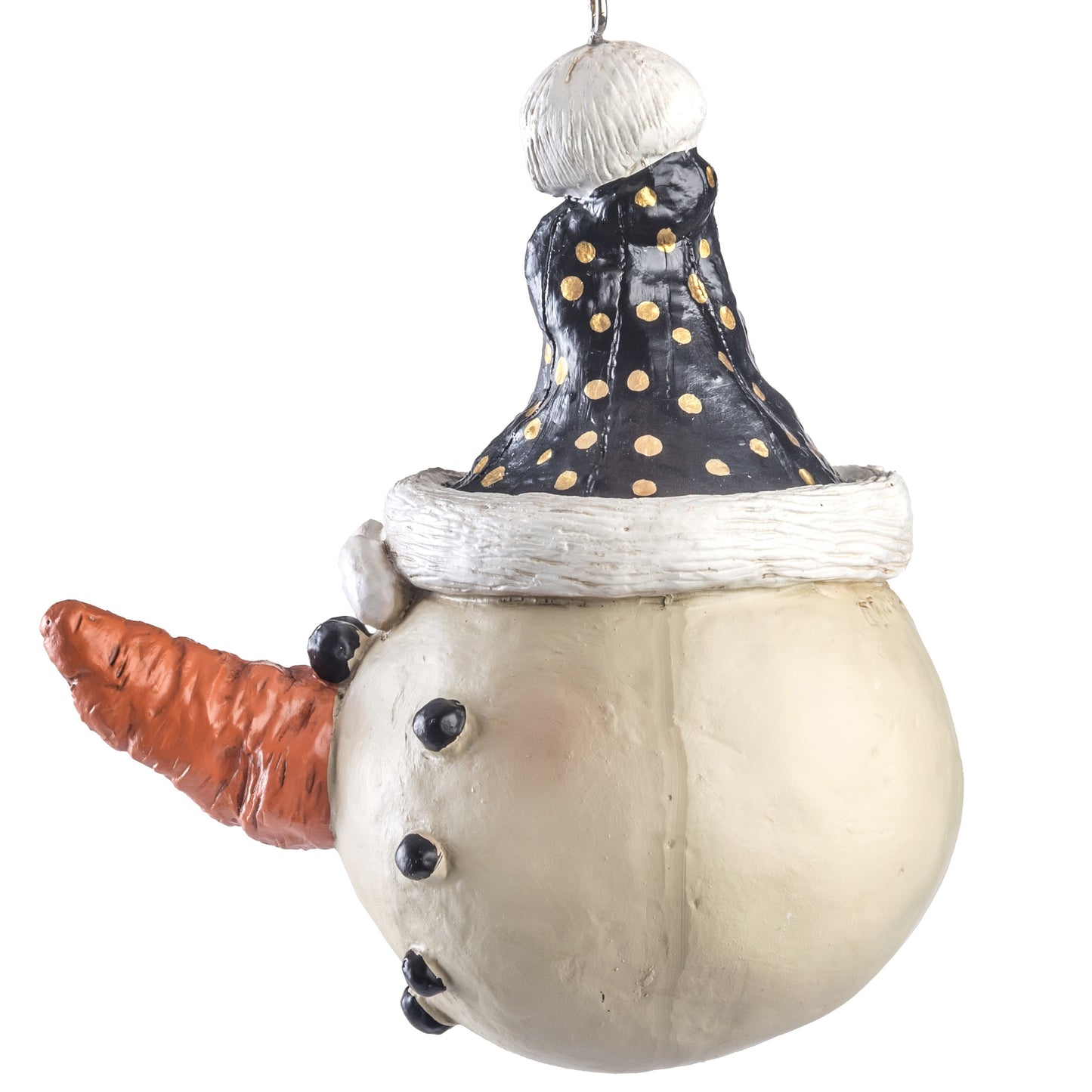 Snowman Ornament with Black and Gold Stocking Cap Bac 041