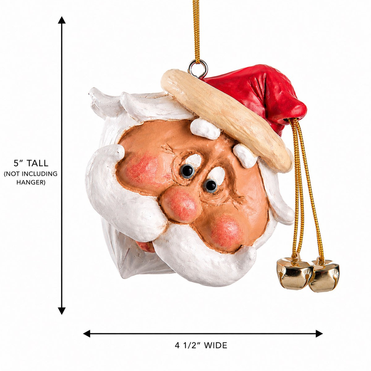Oversized Santa Head Ornamet with measurement 5" tall and 4 1/2" wide