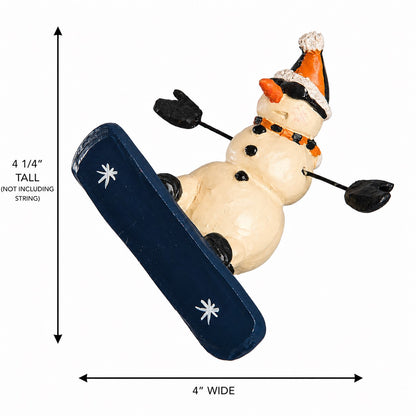 Snowboarding snowmn ornament measurement photo 4 1/4" tall 4" wide