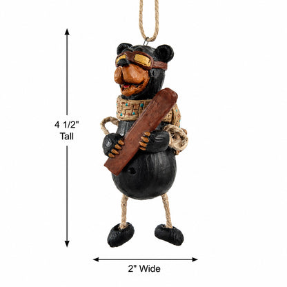 Hanging bear ornament shown on a white background with measurement arrows indicating 4 1/2 inches tall and 2 inches wide.