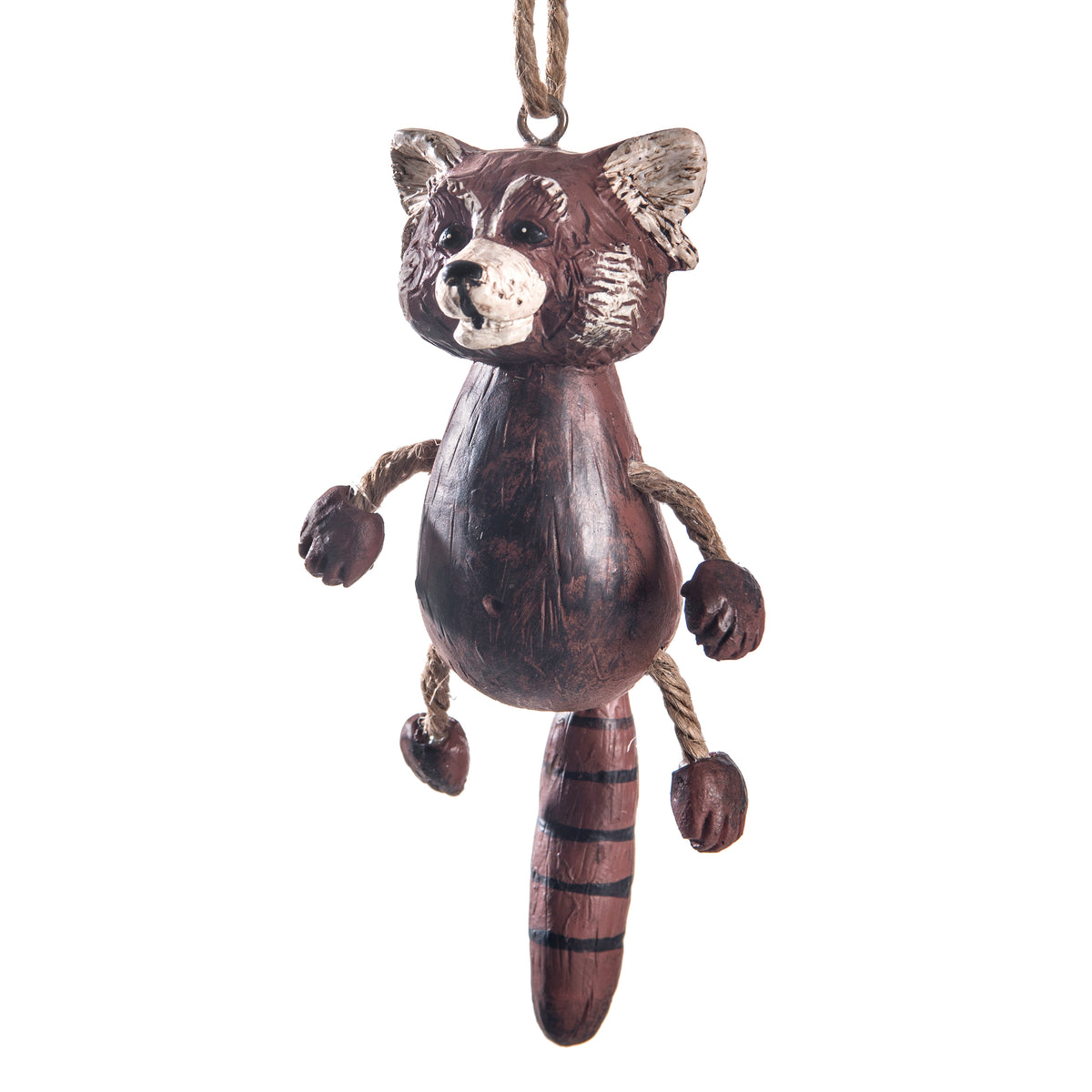 Red Panda Christmas ornament with dangly rope arms and legs.  Gift for panda lovers.