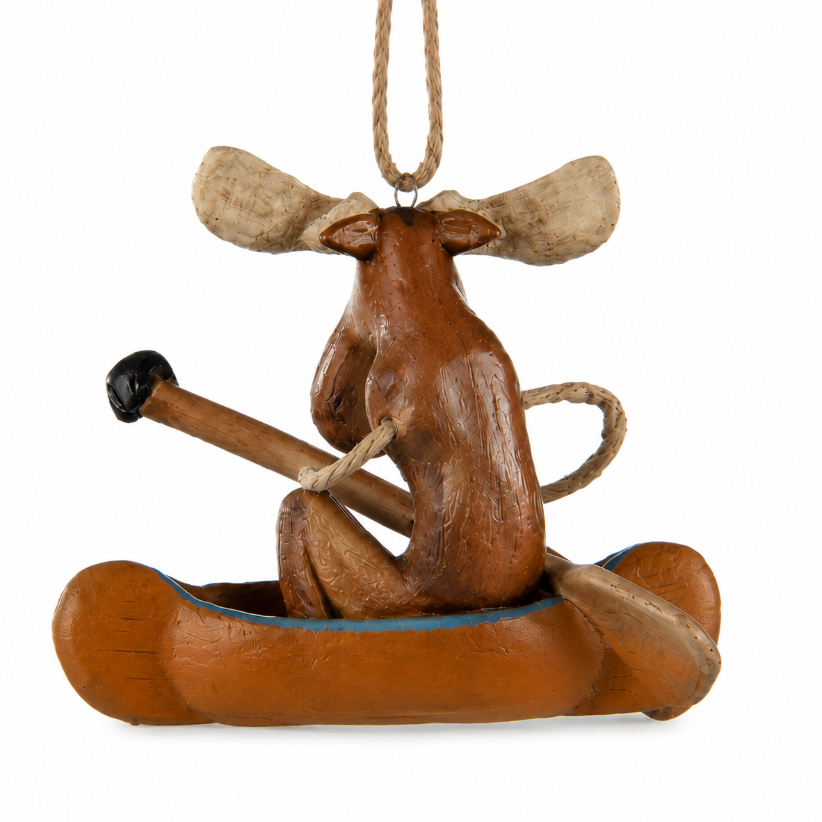 Back view of Bert Anderson moose in canoe ornament